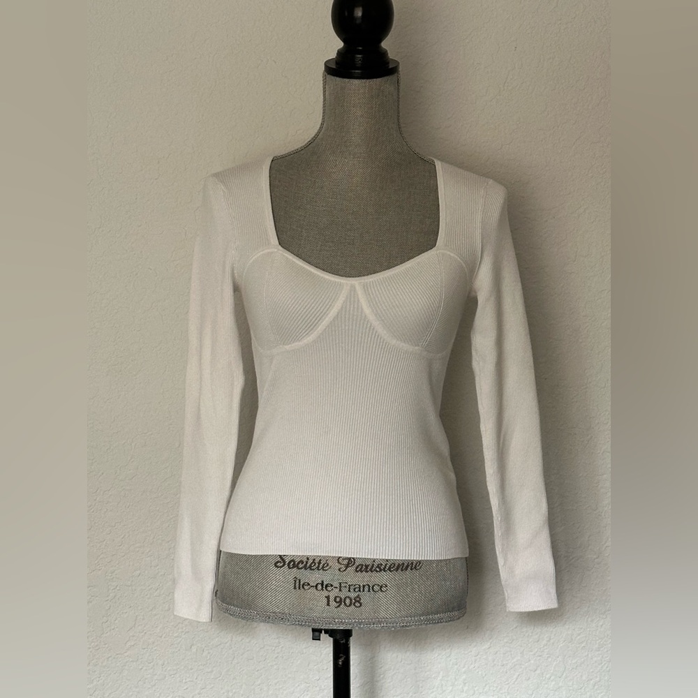 Madewell white ribbed sweetheart neckline long sleeve women’s small